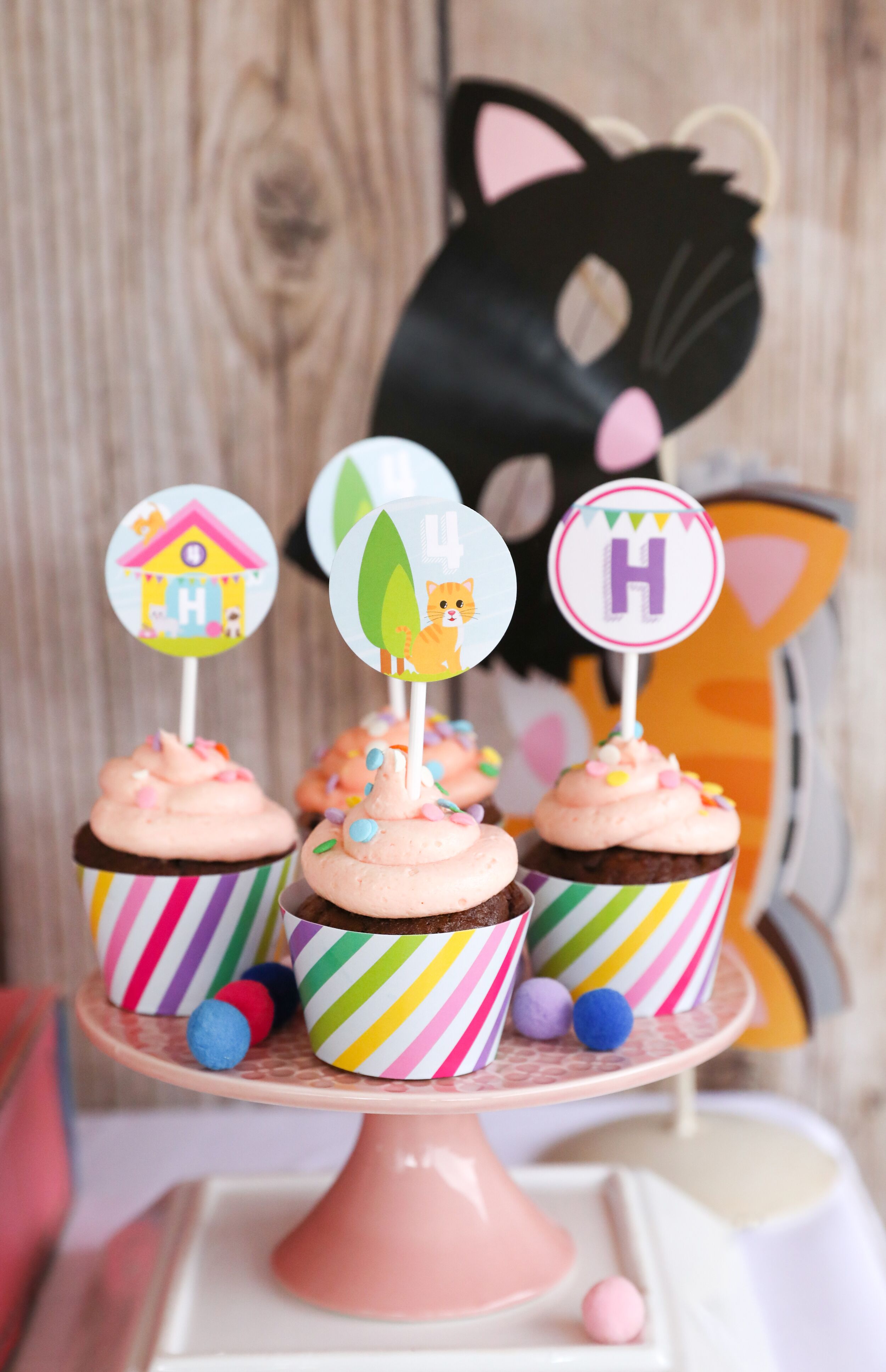 Kitty Adoption Party Cupcake Wrappers | Kitty Adoption Party Cupcake Toppers