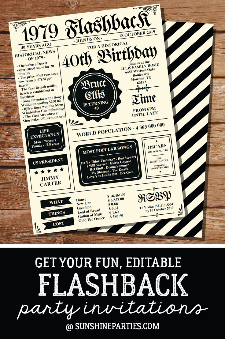 Newsflash Vintage Milestone Birthday Newspaper Party Invitation 