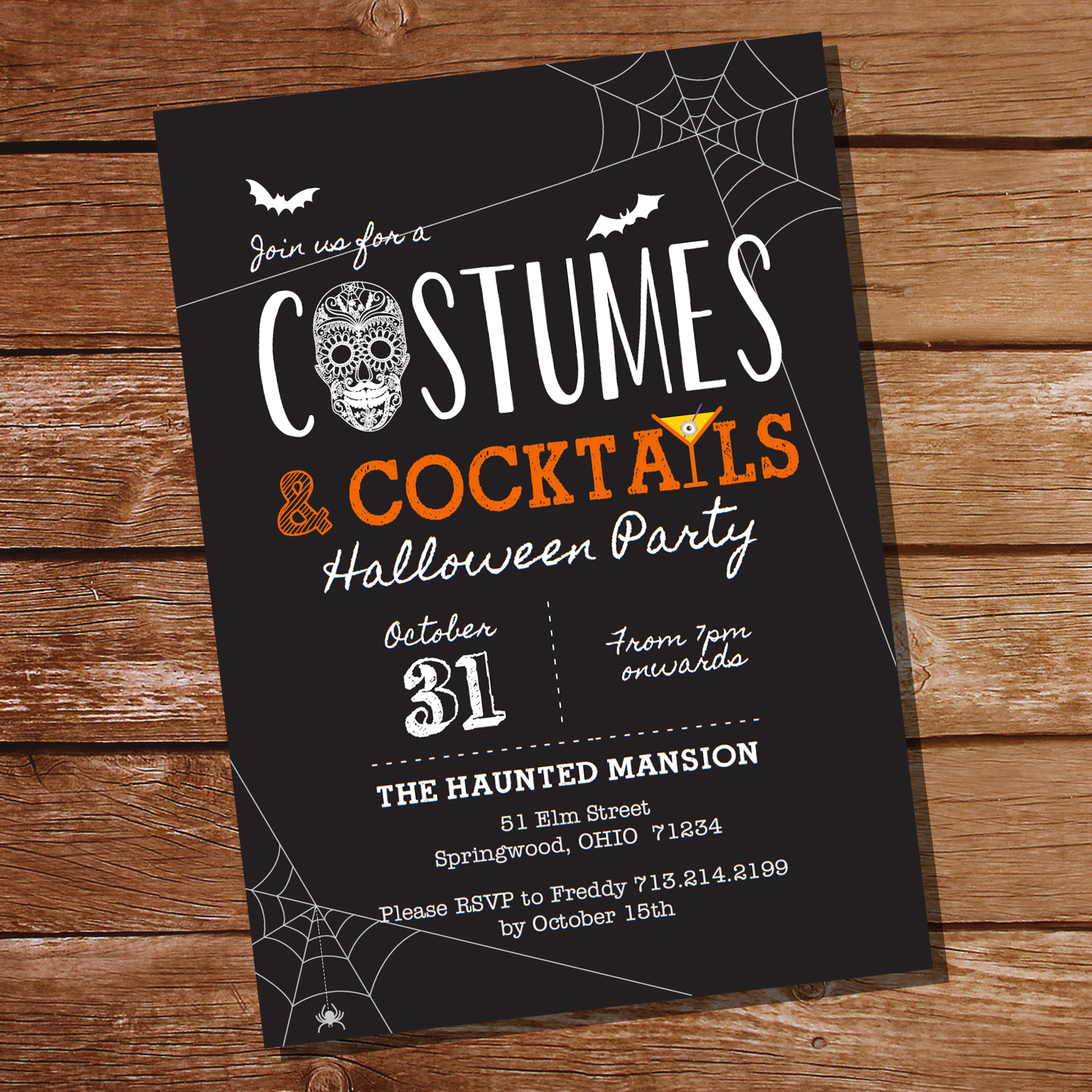 Editable Costumes and Cocktails Halloween Party Invitations