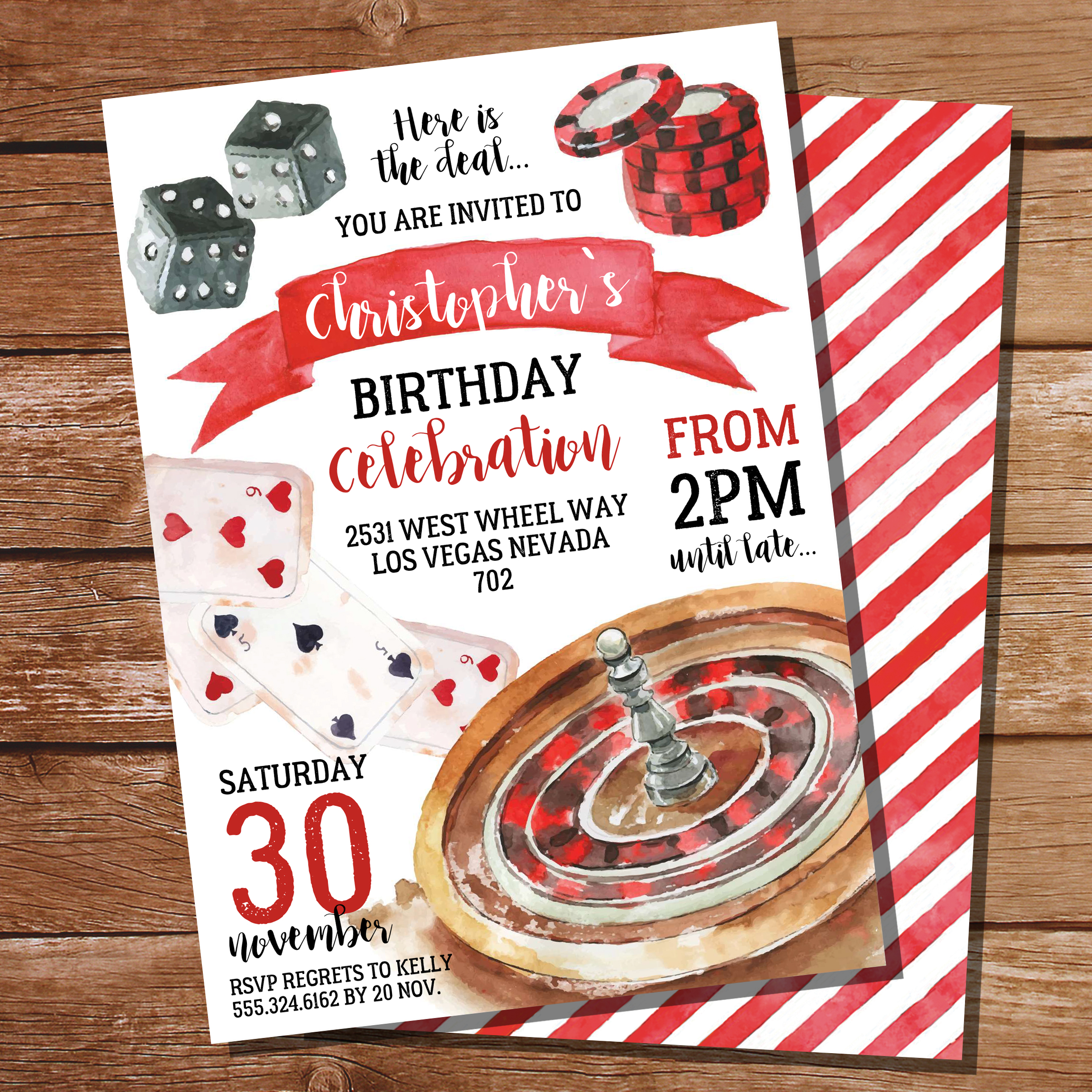 Watercolor Poker Party Invitation