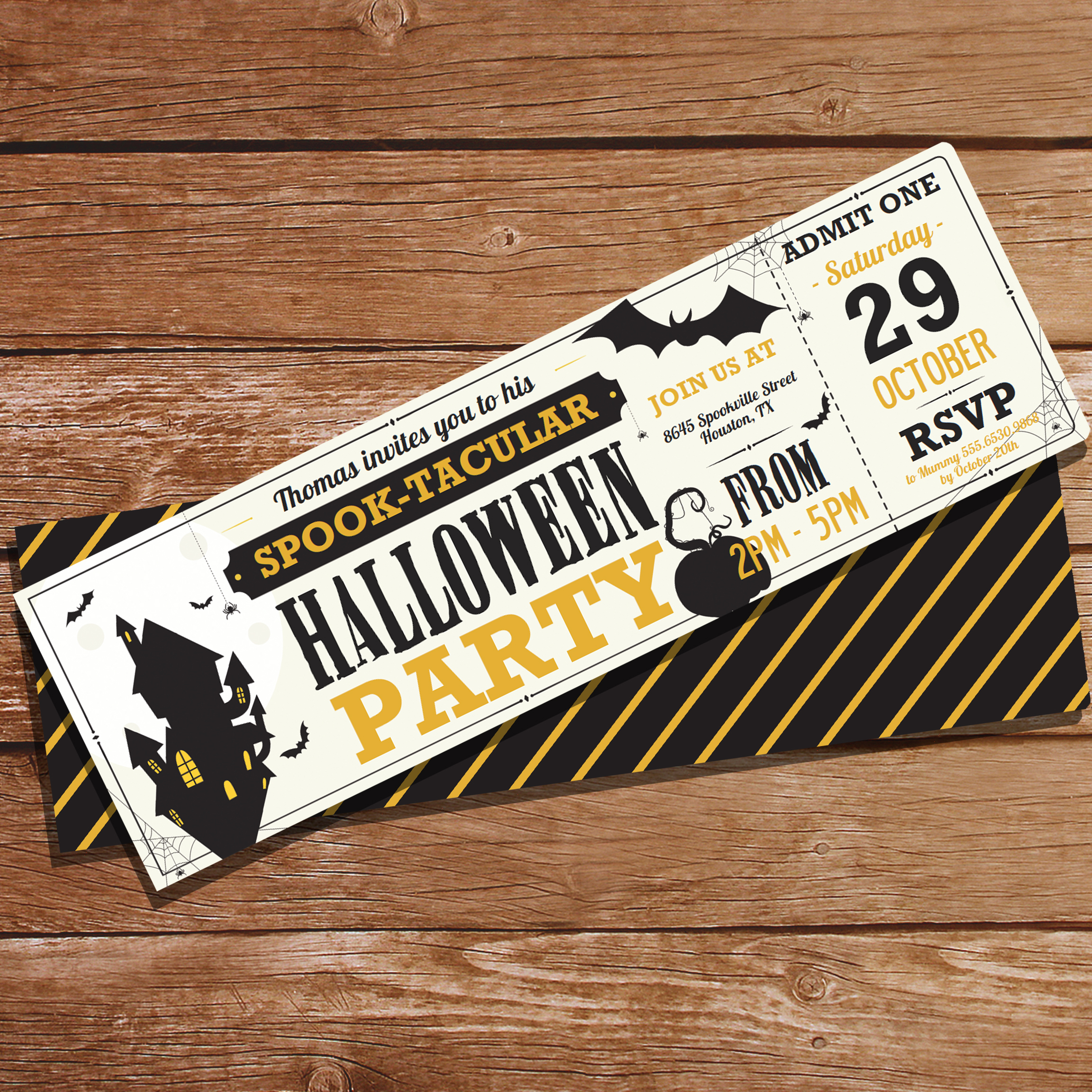 Editable Halloween Scary Movie Night Party Invitation Ticket