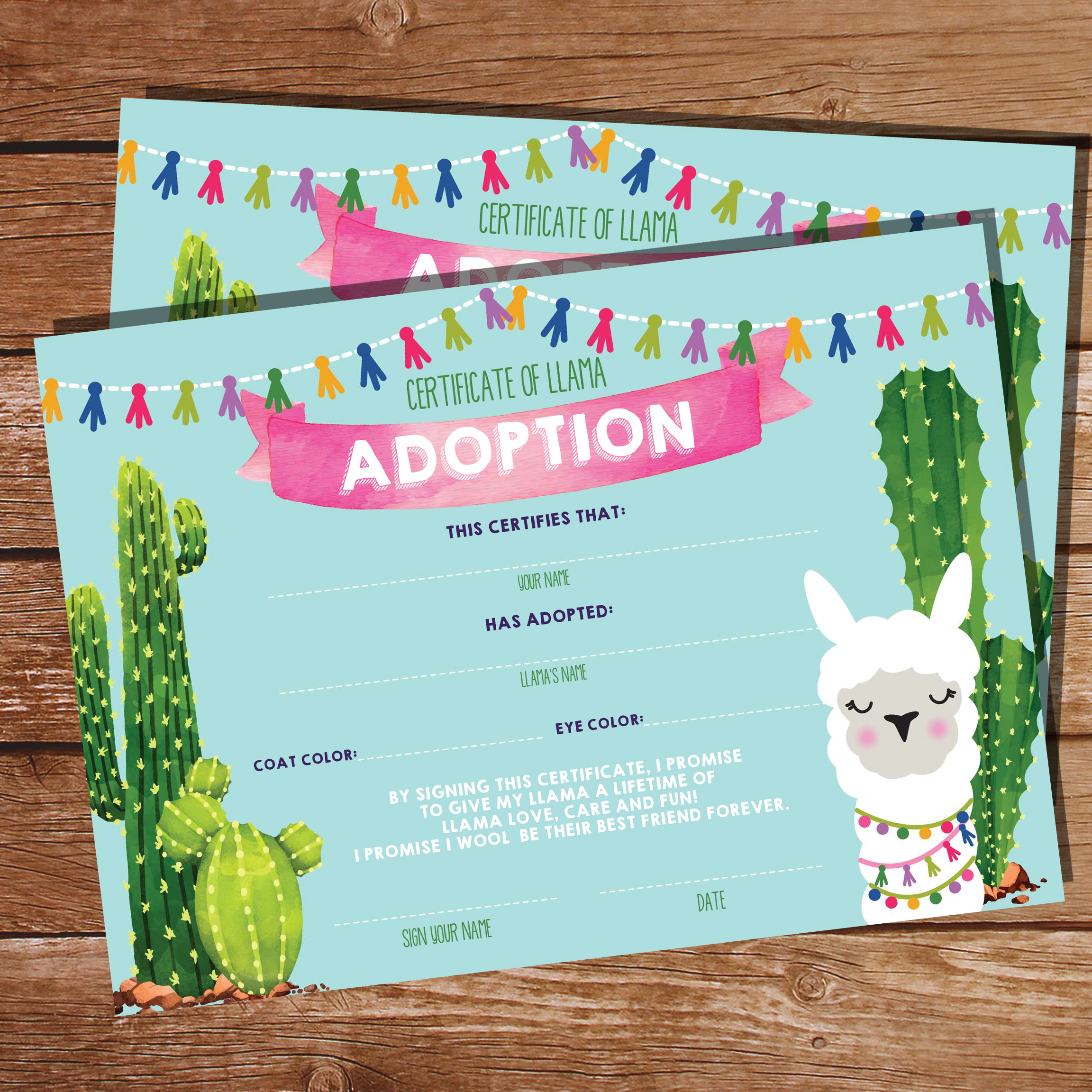 Printable Ilama Adoption Certificate