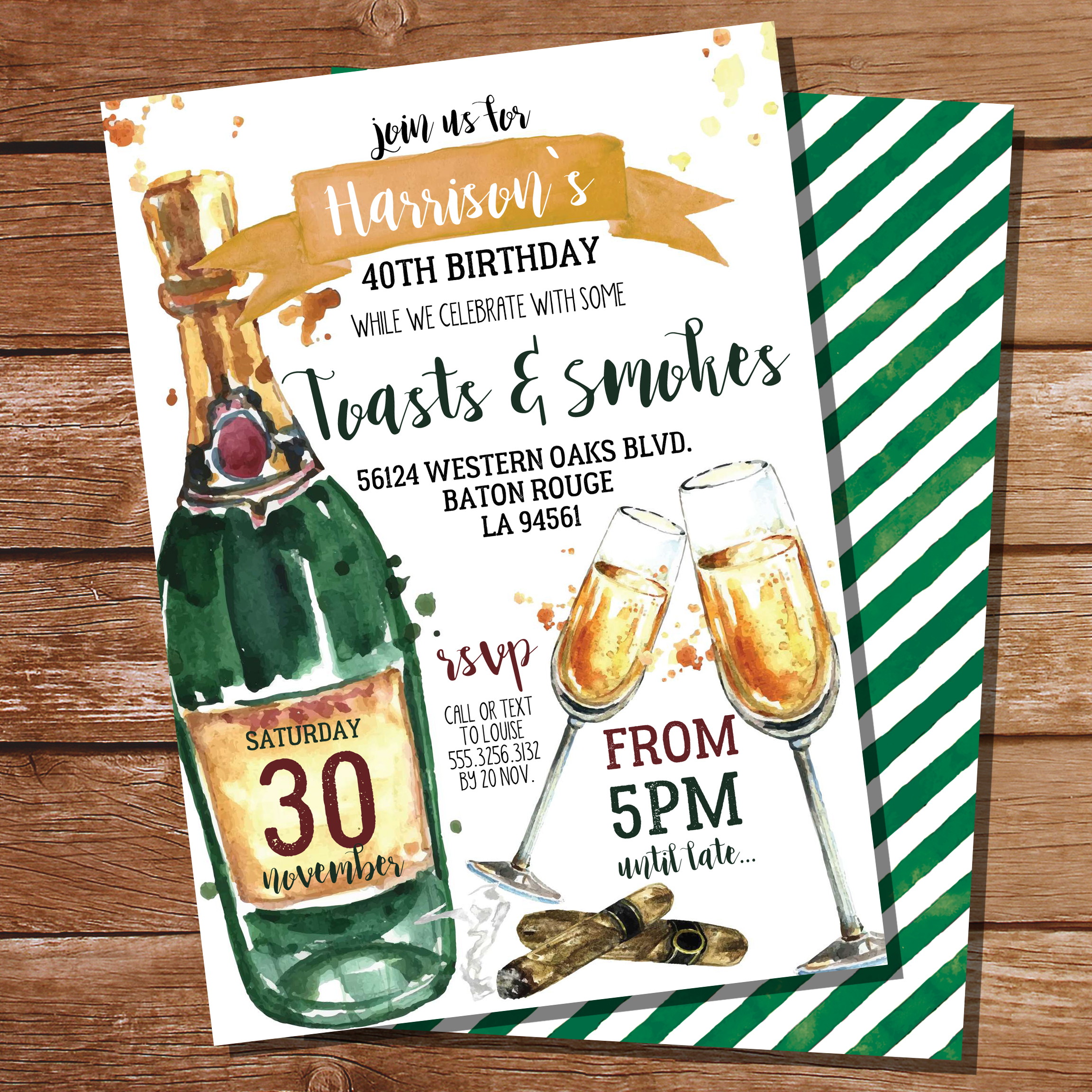 Toasts & Smokes Watercolor Party Invitation