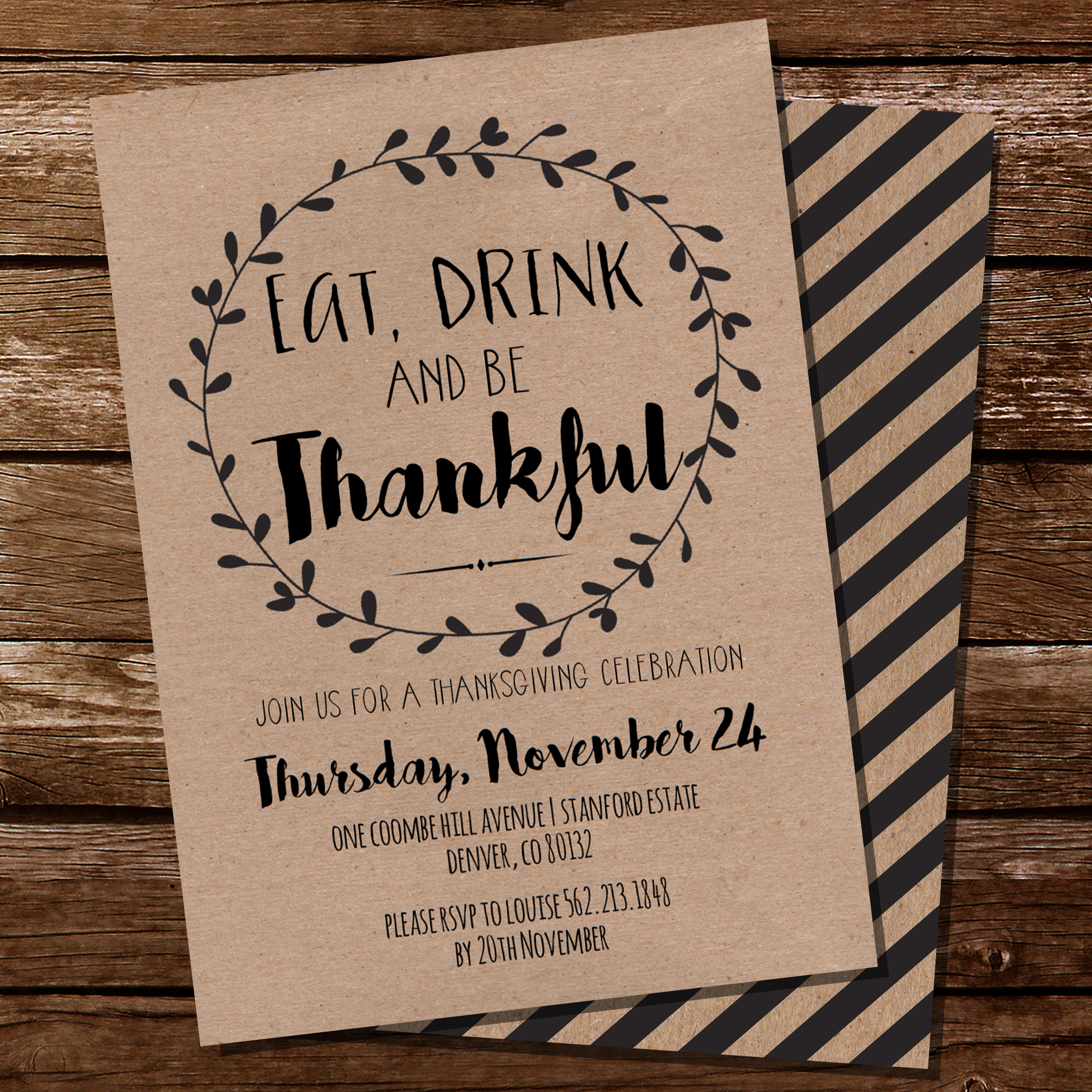 Give Thanks Kraft Paper Style Thanksgiving invitation