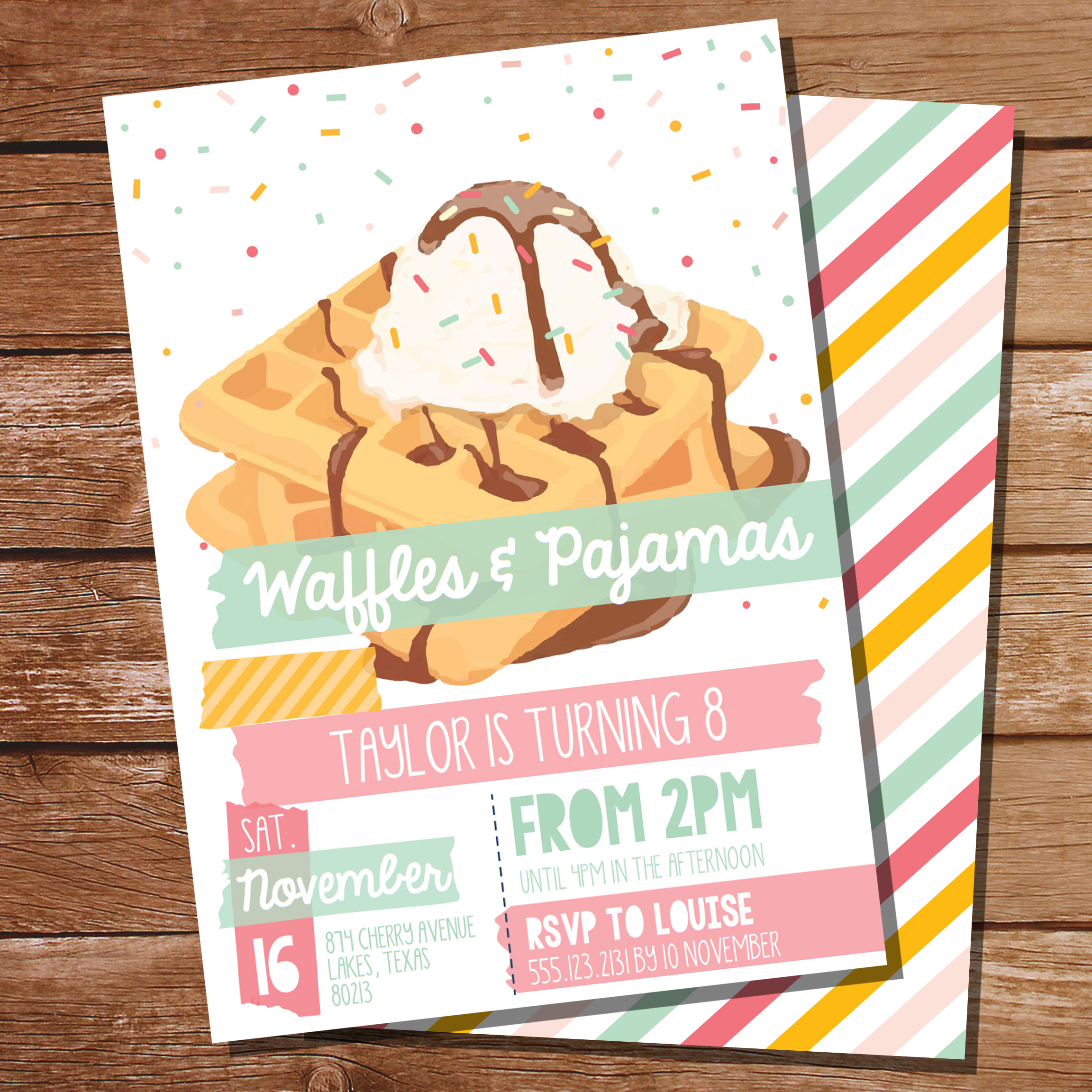 Vintage Waffles & Pajamas Party Invitation