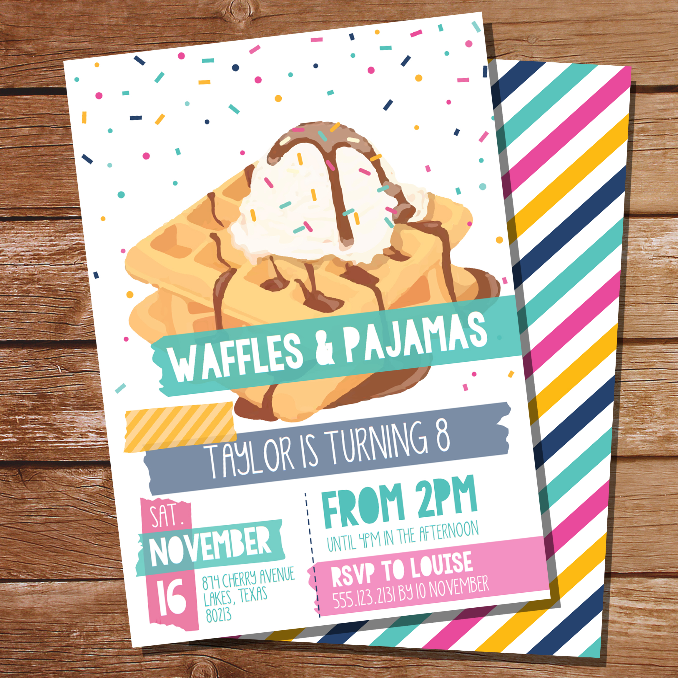 Colorful Waffles & Pajamas Party Invitation