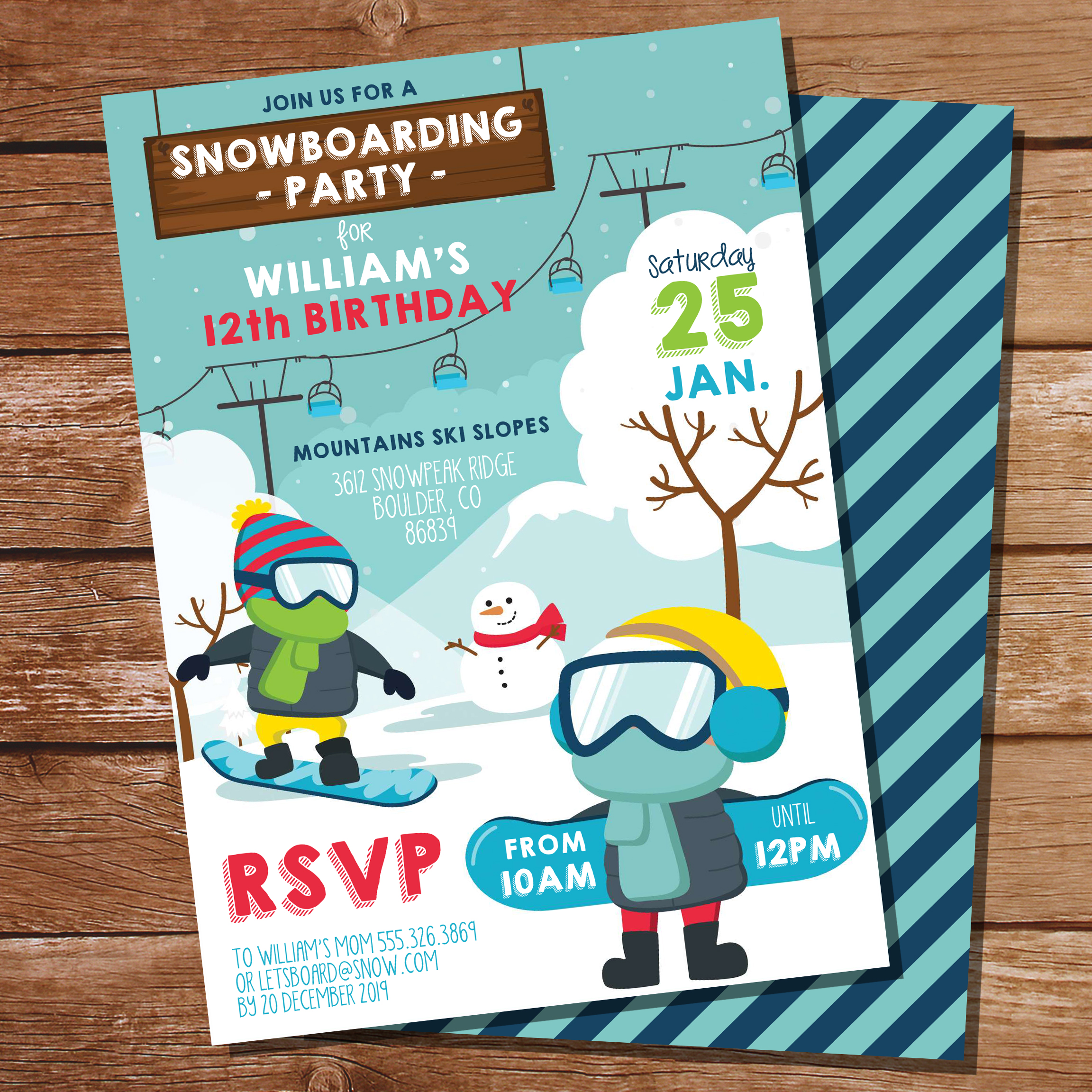 Snowboarding Party Invitation