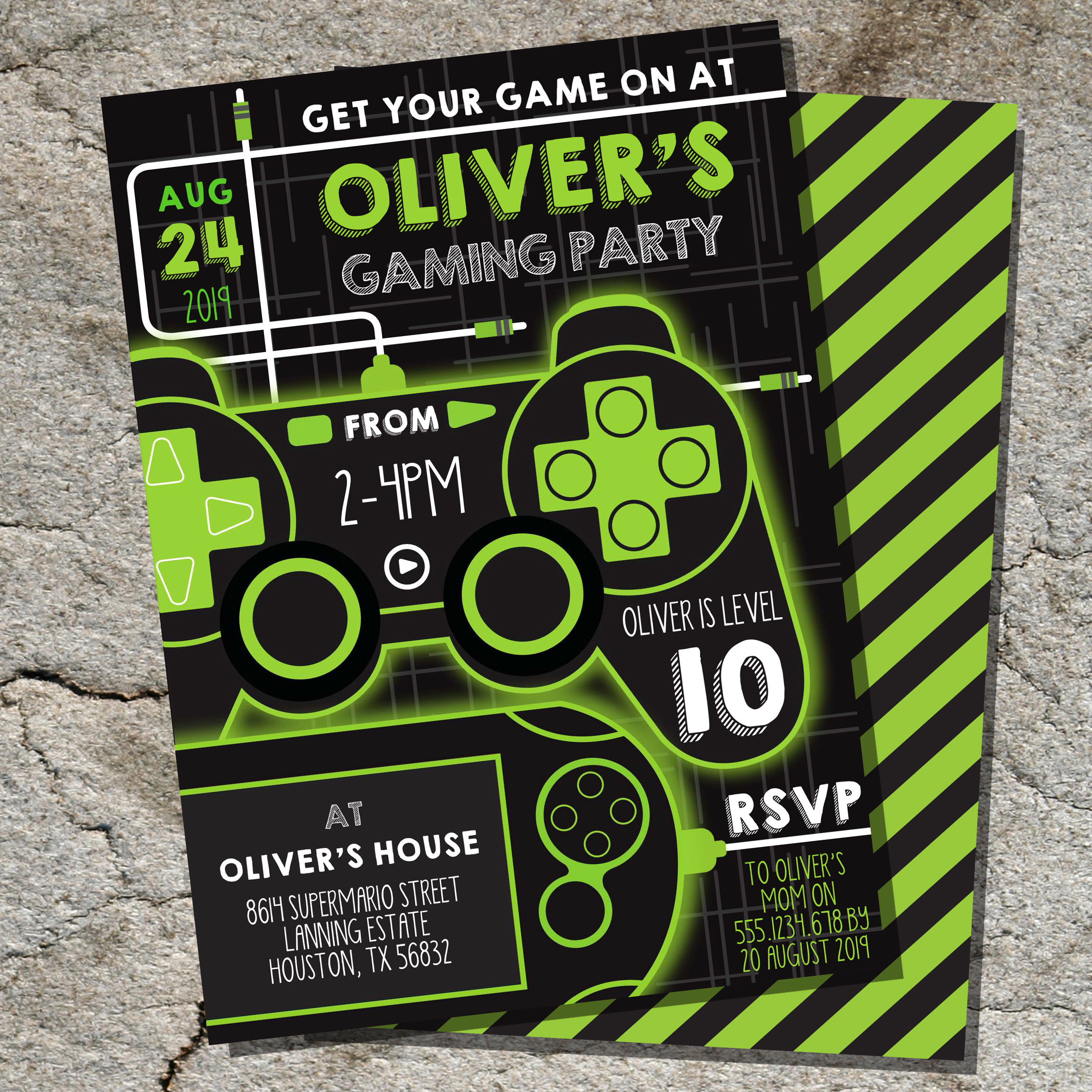  Neon Gaming Party Printable Invitation