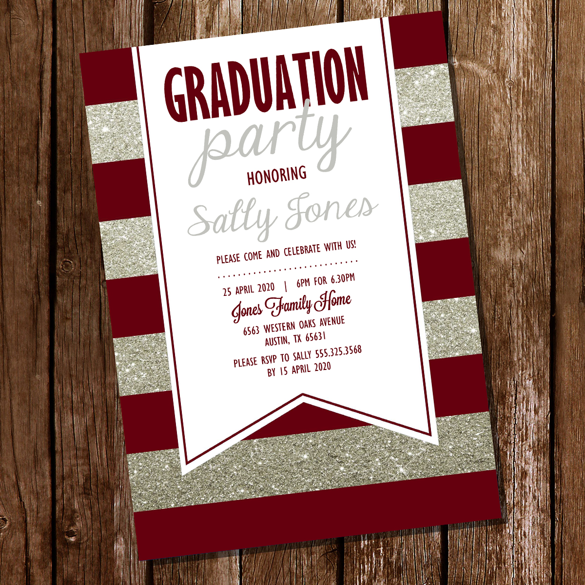 Preppy Maroon and Silver Graduation Party Invitations