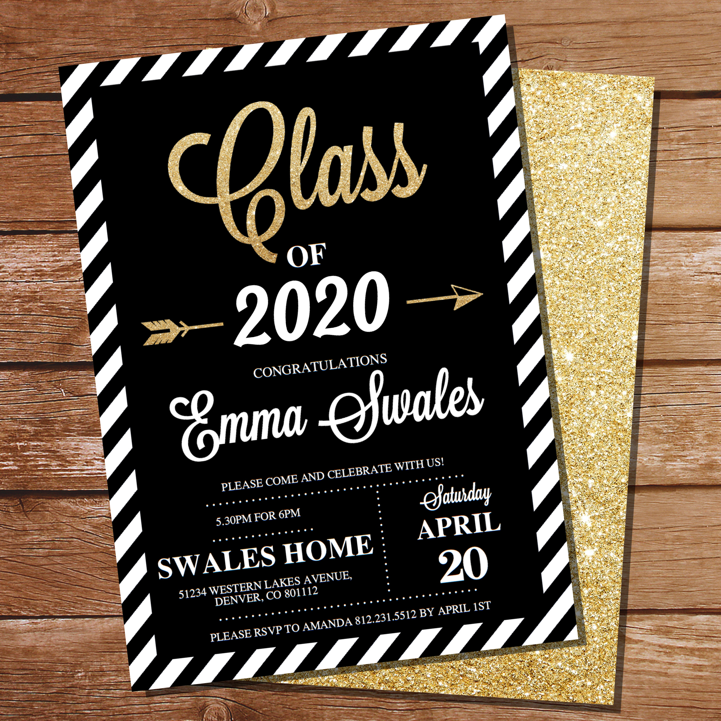 Black, White & Gold Graduation Party Invitation