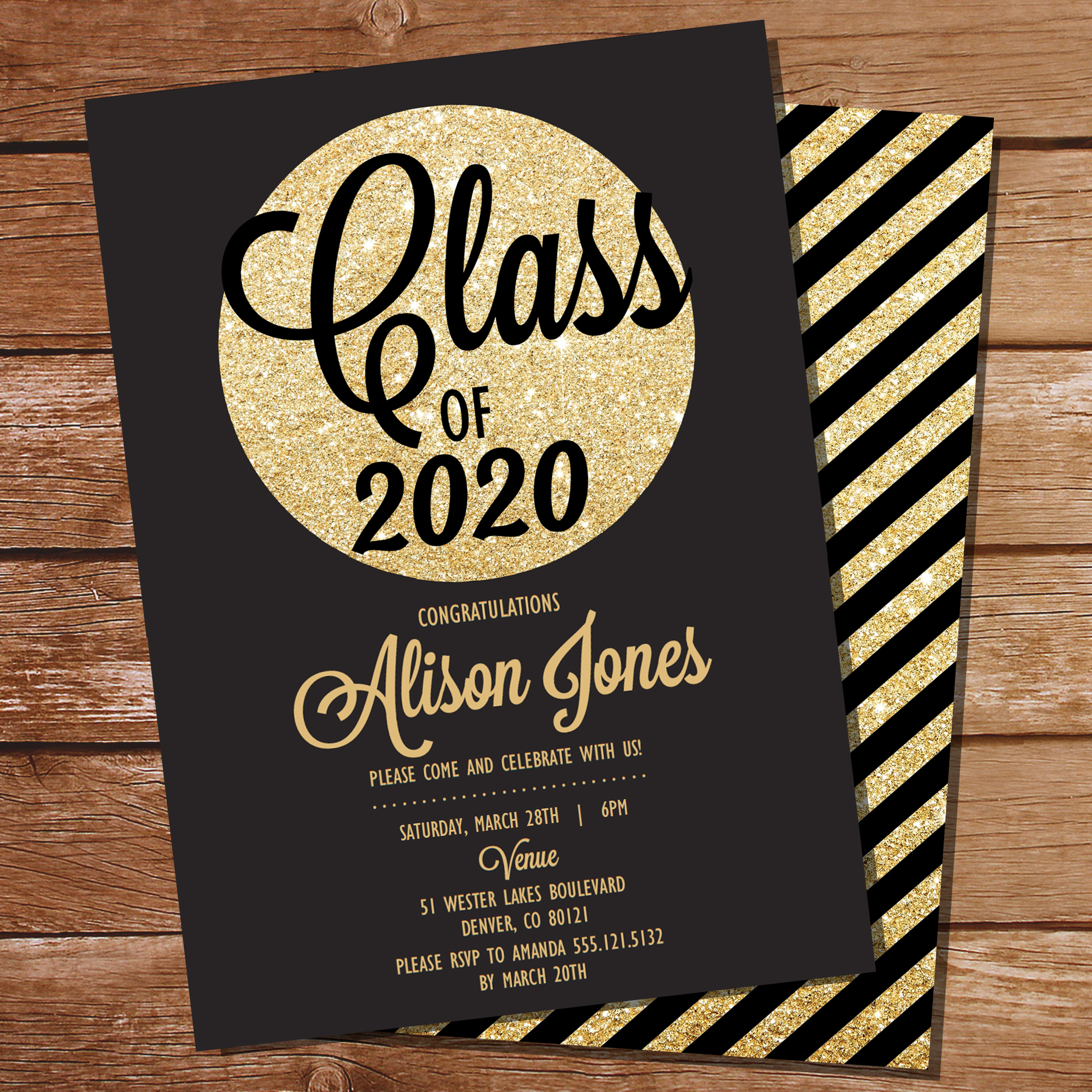 Black & Gold Graduation Party Invitation