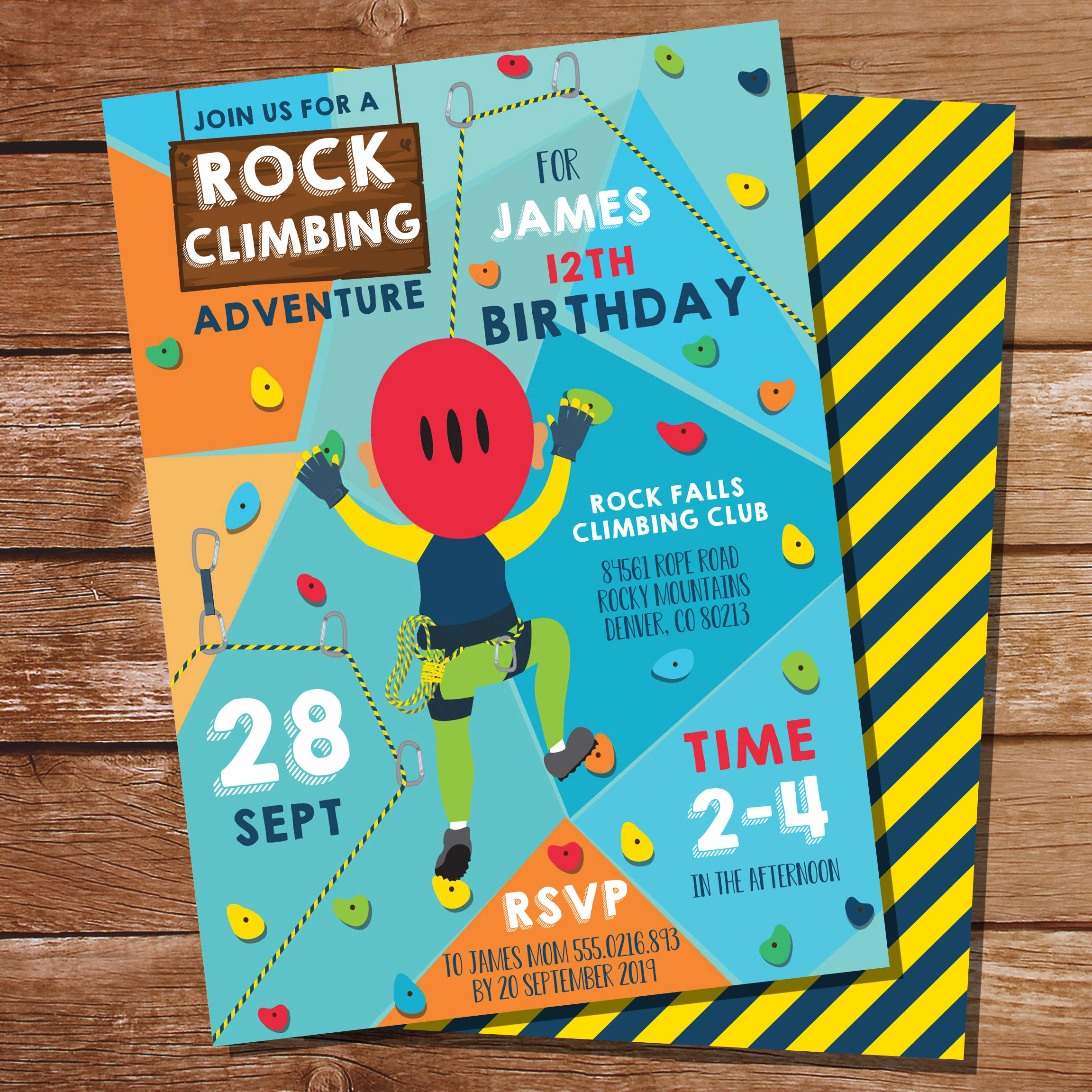 Indoor Rock Climbing Party Printable Invitation