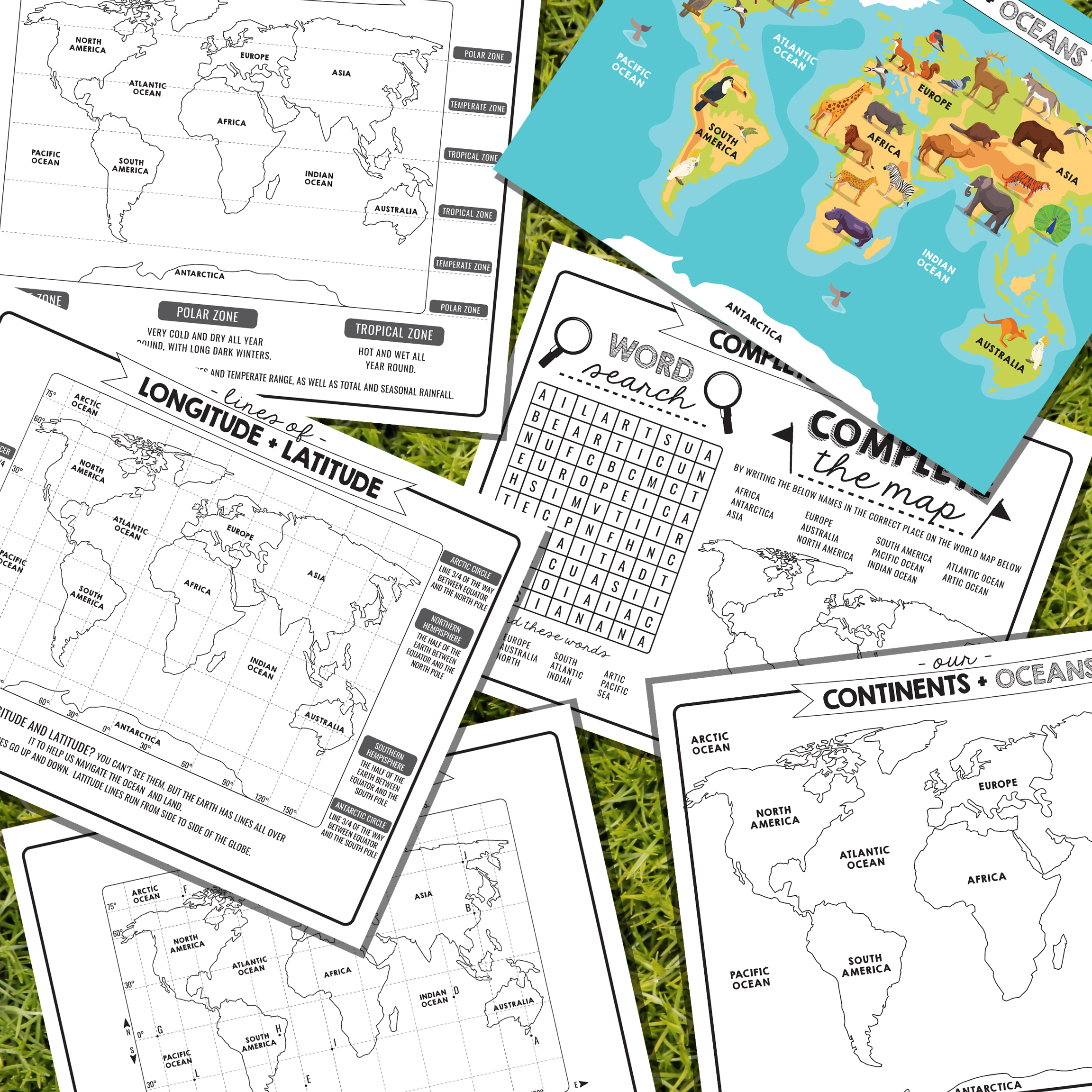 Continents and Oceans Geography Worksheets