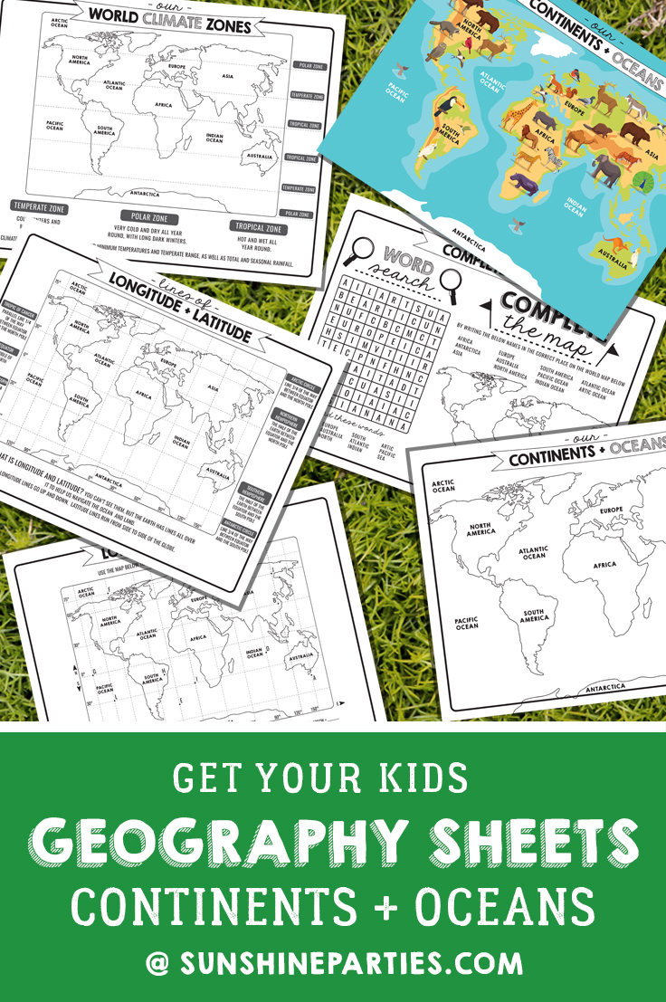 Continents and Oceans Geography Worksheets