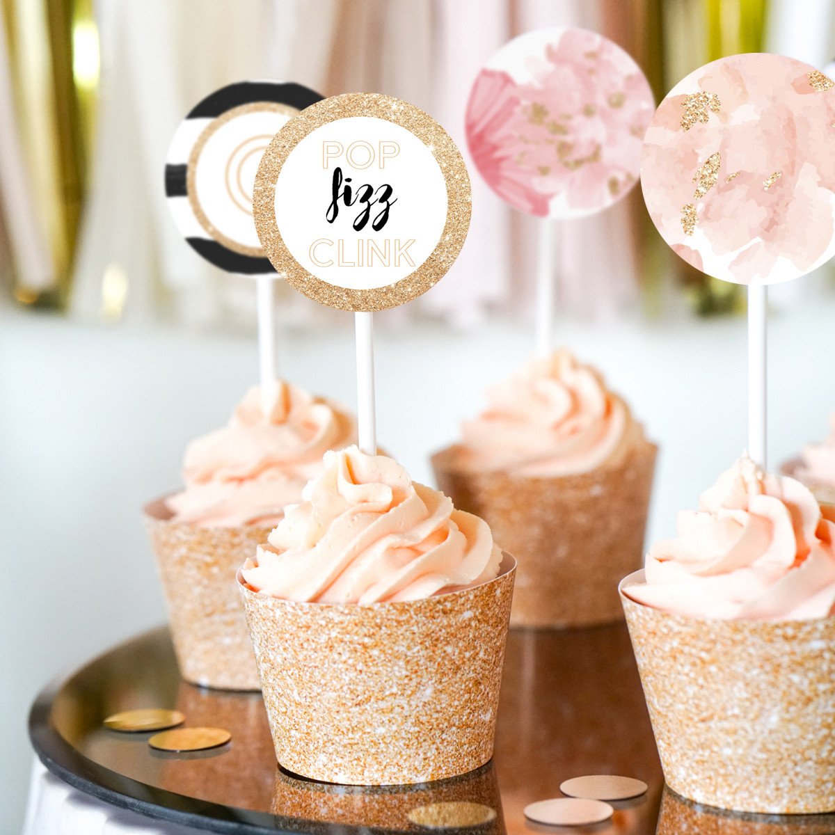 Champagne Tasting party Cupcake Wrappers and Toppers
