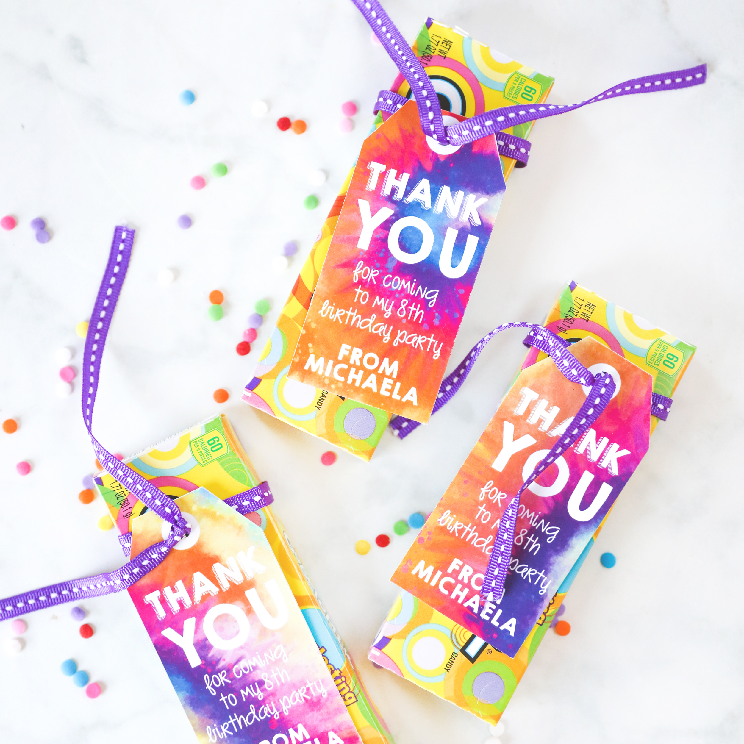 tie-dye party favor tag