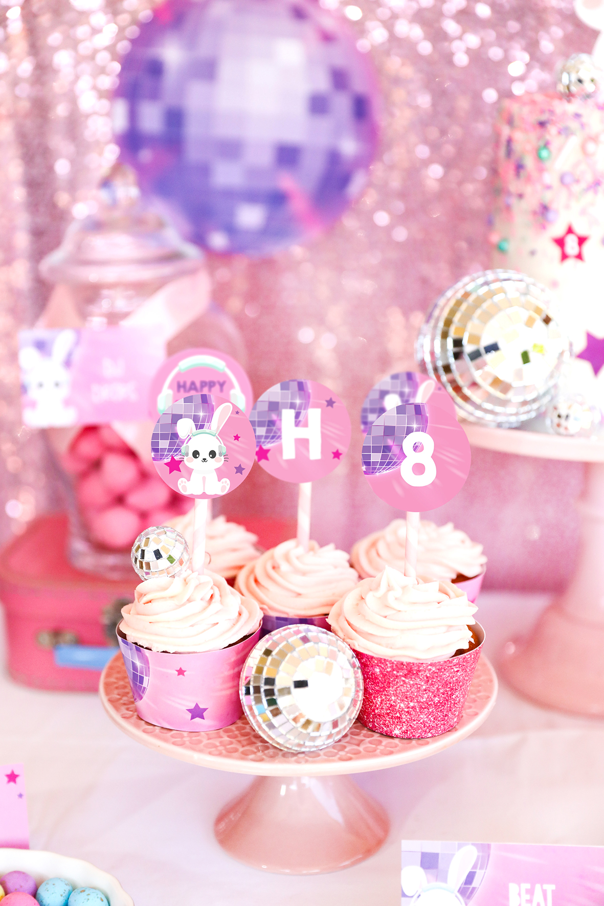 DJ Disco Bunny Party Cupcake Toppers