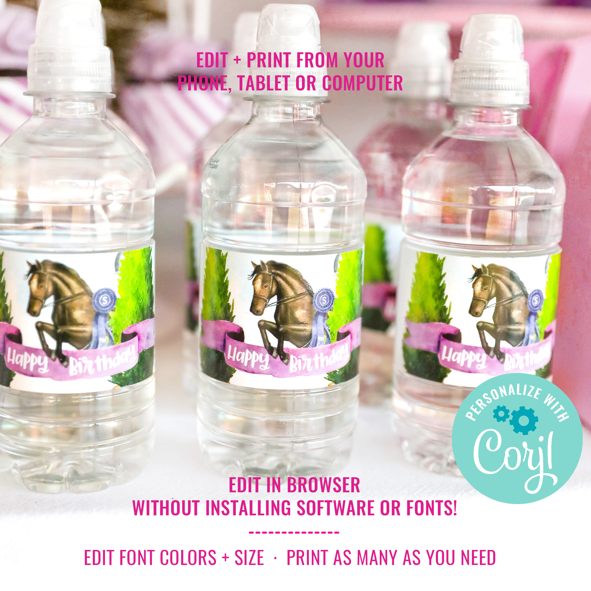 Horse Party Water Bottle Labels