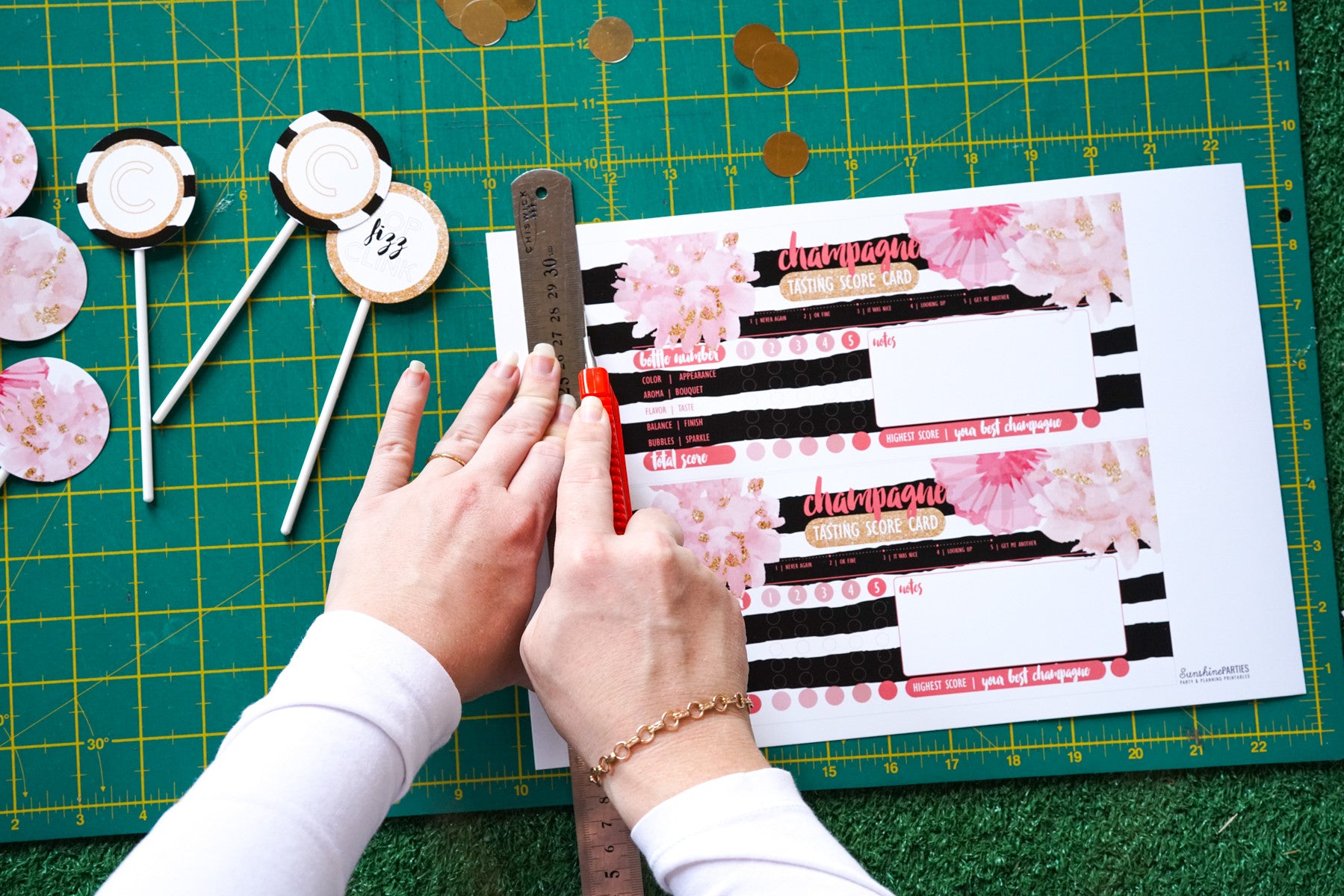Using a craft knife and cutting mat for party printables